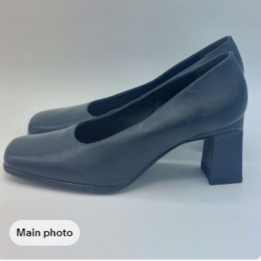Navy Blue Connie Square Heel Square Toe Leather Chloe Womens Size 7.5 M